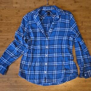 Lands' End Blue Plaid Button-Down Shirt